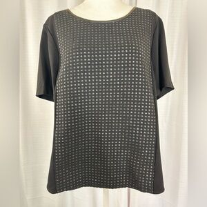 VINCE CAMUTO Women's Black Short Sleeve FauxLeather Lined Neck XL Top k8